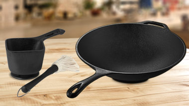 Basting Pot with brush and Cast Iron Wok